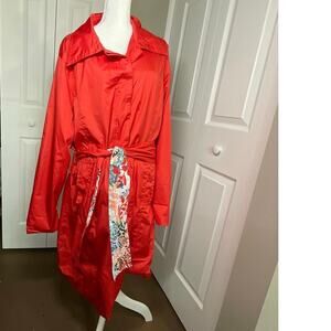 *LAST CHANCE* Chelsea Studio Plus 22WLightweight Trench Coat Red w/ Floral Line